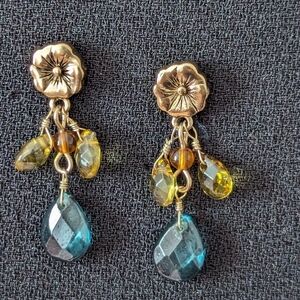 Vintage Goldtone blue, green, pink, dangling stones, surgical posts earr…